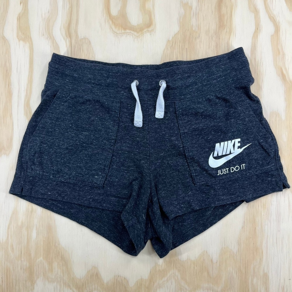 Nike Just Do It Womens Athletic Shorts Heather Charcoal Grey Drawstring Small
